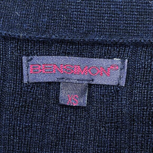 BENSIMON Navy Wool Ribbed Fitted Crew Neck Sweater XS - Picture 4 of 5